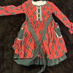 Adorable Sweetness Girls Holiday Plaid Dress Size 5/6 Red Green Long Sleeve